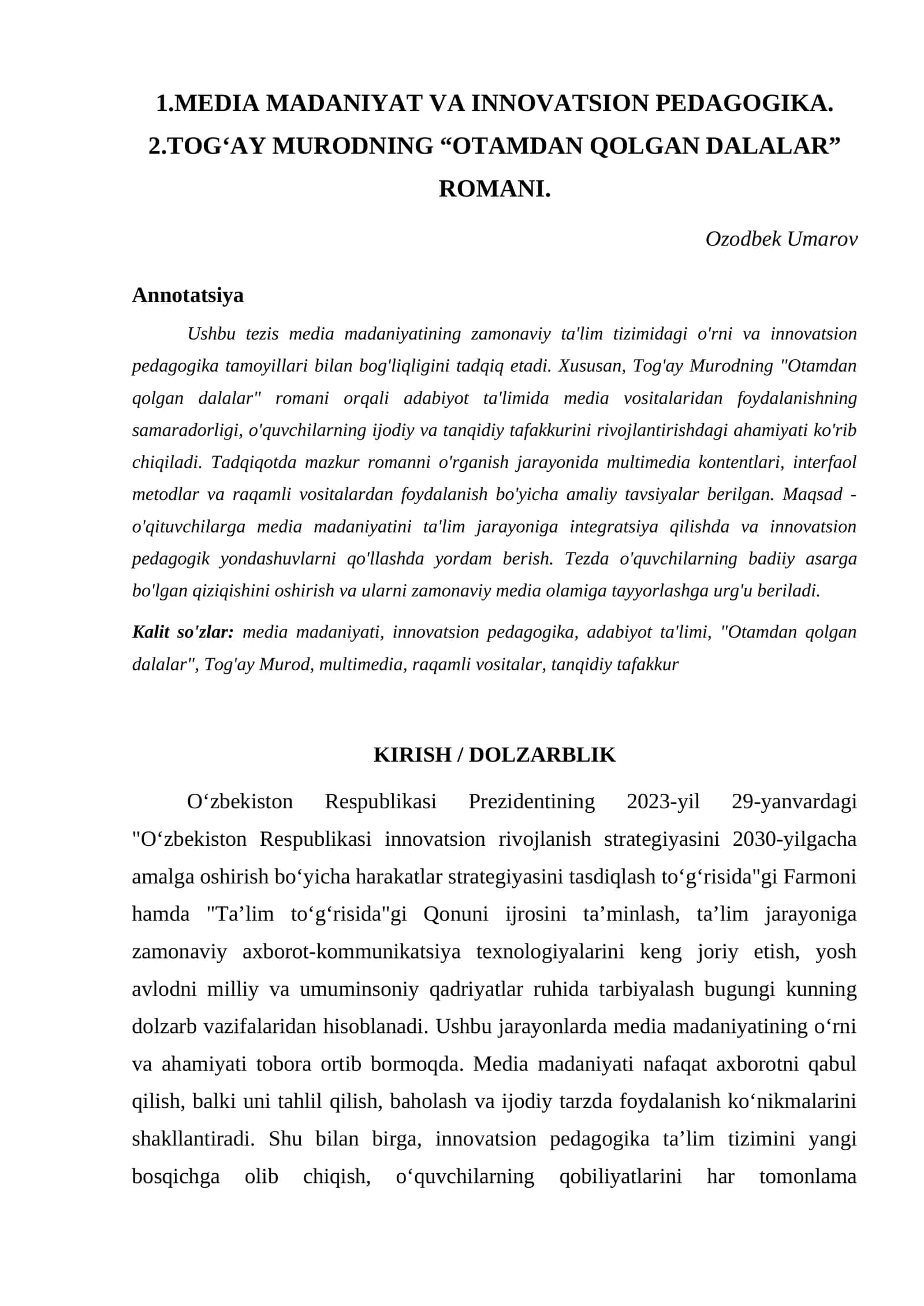 MEDIA MADANIYAT VA INNOVATSION PEDAGOGIKA 1