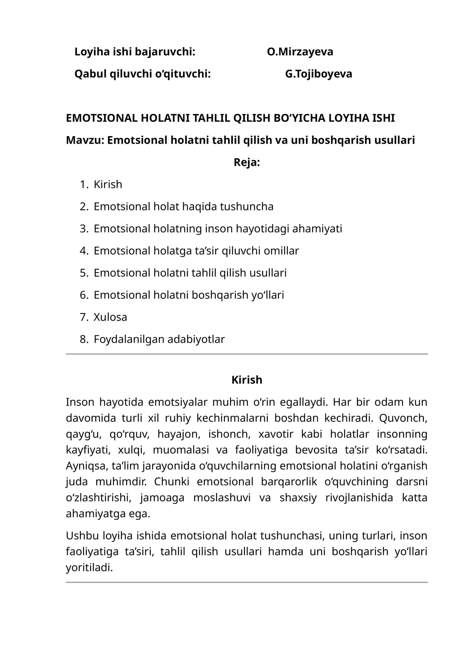 EMOTSIONAL HOLATNI TAHLIL QILISH BO‘YICHA LOYIHA ISHI 1