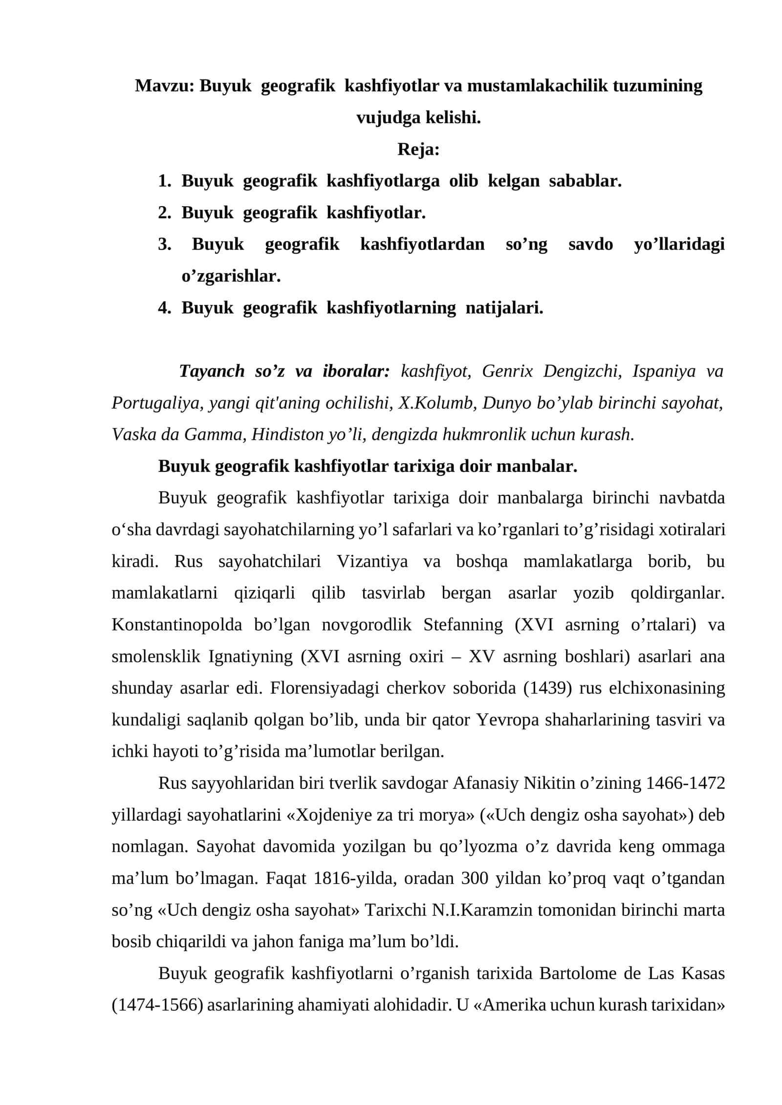 Buyuk geografik kashfiyotlar va mustamlakachilik tuzumining vujudga kelishi 1