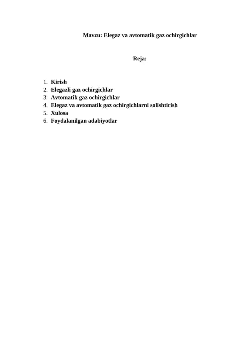 Elegaz va avtomatik gaz ochirgichlar 1