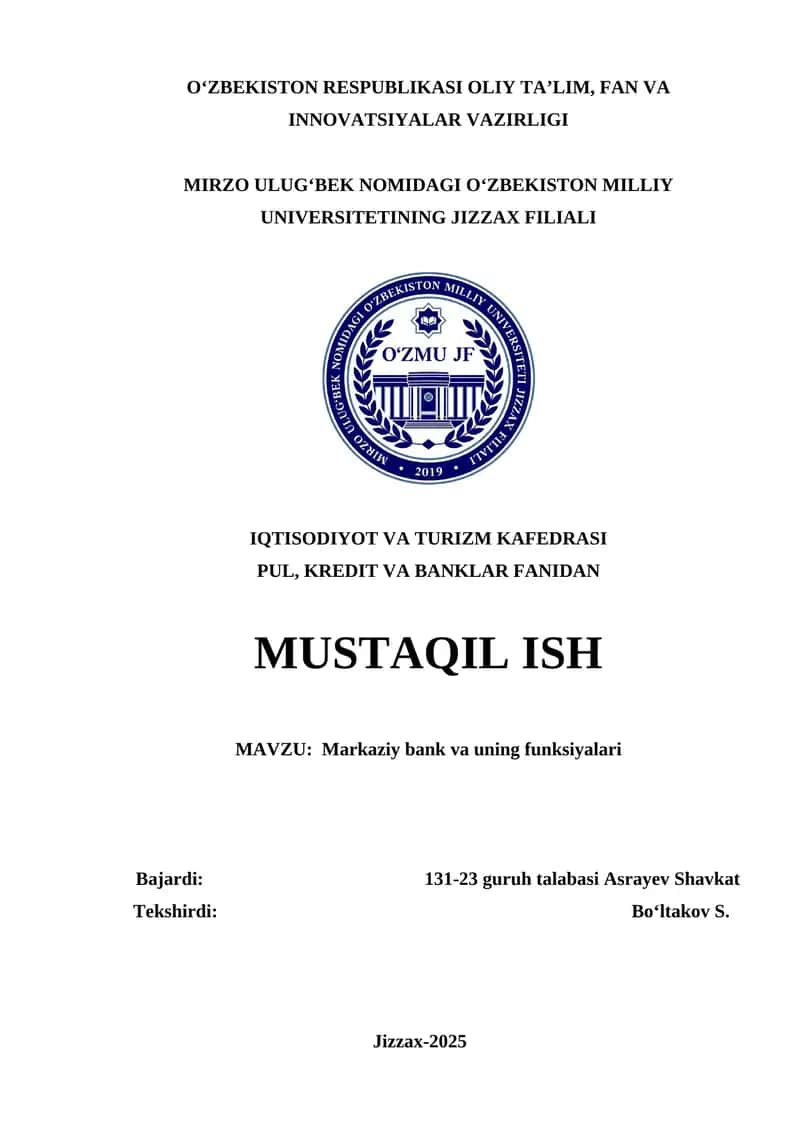 Markaziy bank va uning funksiyalari 1