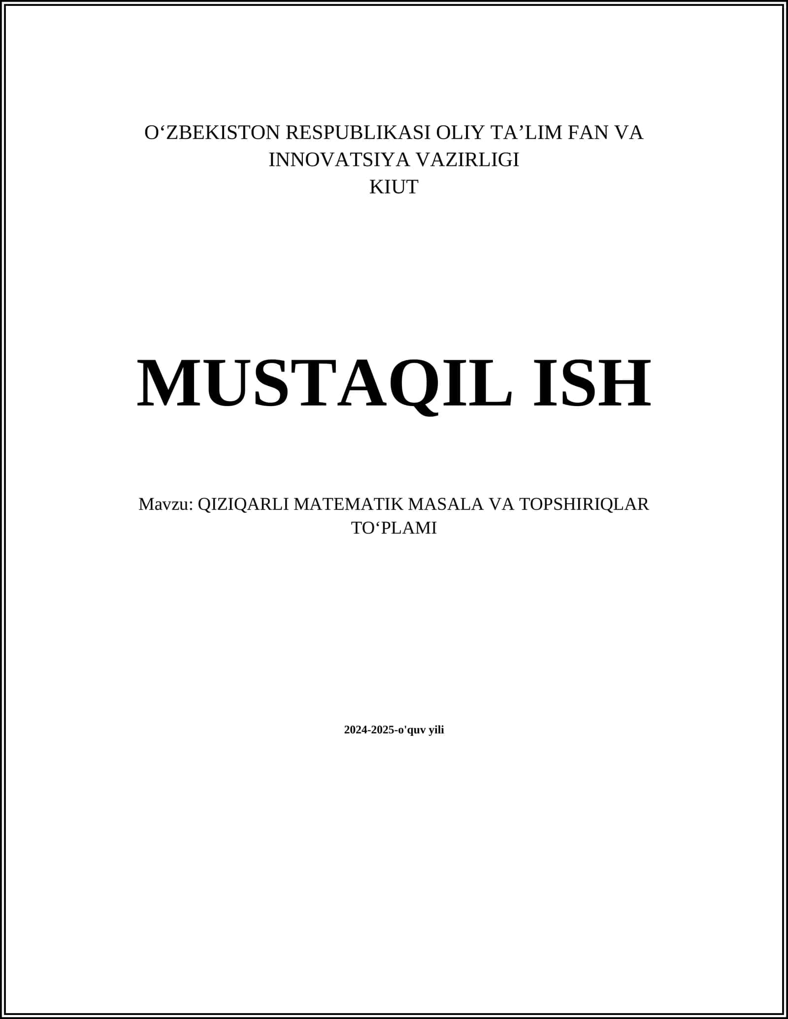 QIZIQARLI MATEMATIK MASALA VA TOPSHIRIQLAR TOʻPLAMI 1