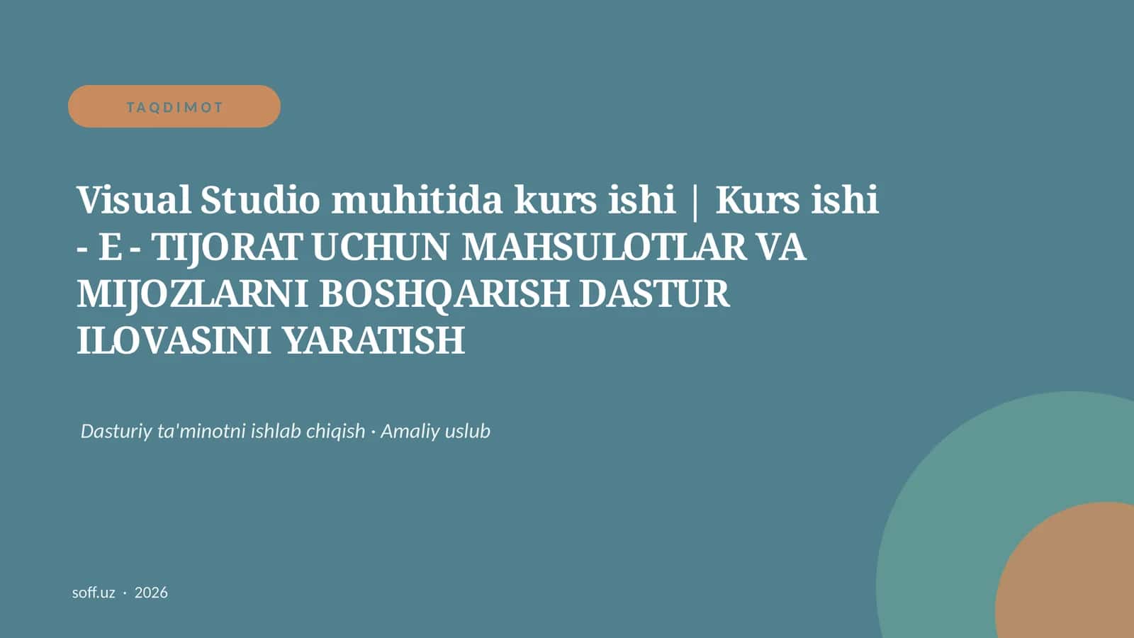 Visual Studio muhitida kurs ishi | Kurs ishi - E - TIJORAT UCHUN MAHSULOTLAR VA MIJOZLARNI BOSHQARISH DASTUR ILOVASINI YARATISH 1