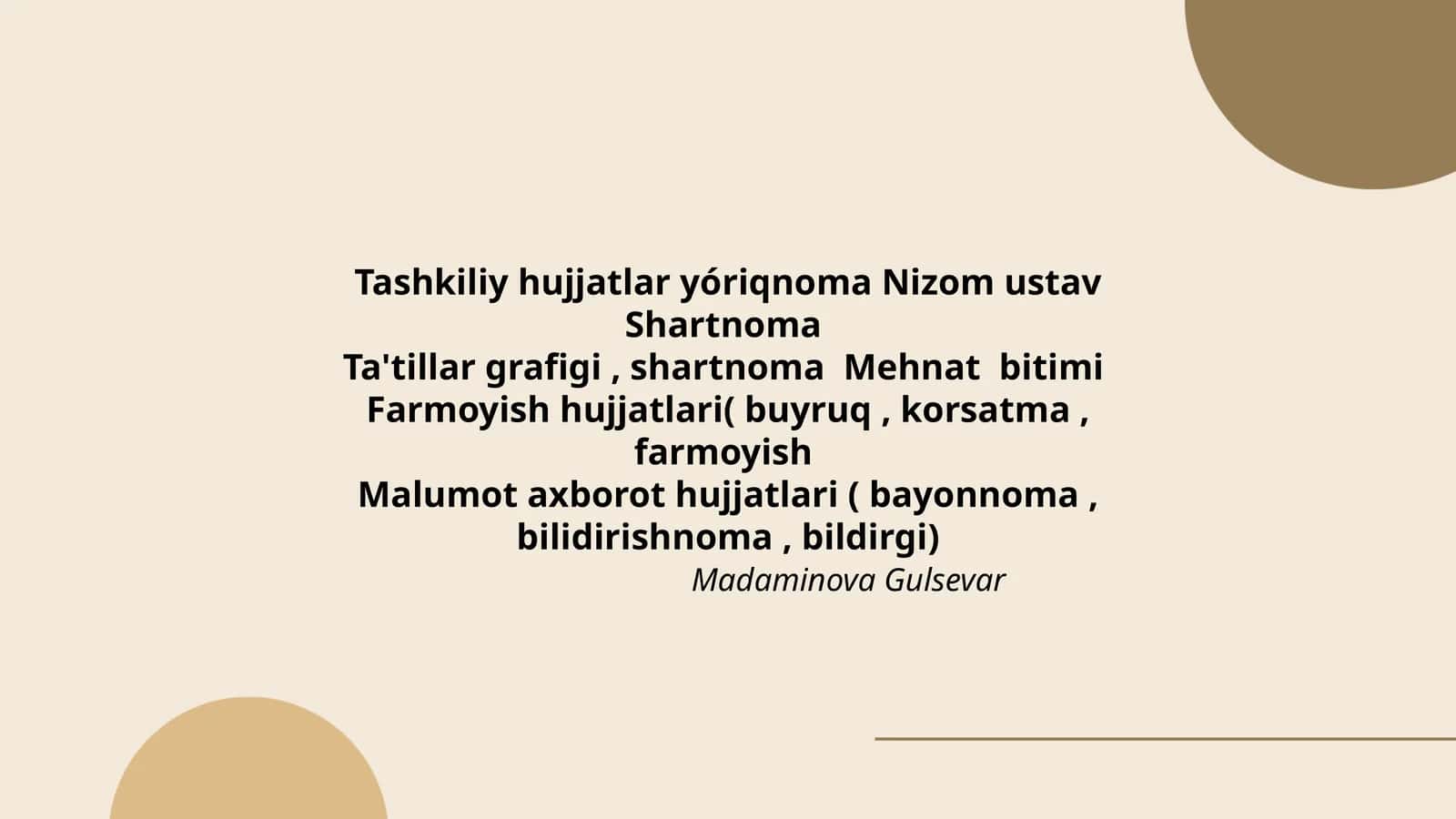 Tashkiliy hujjatlar yóriqnoma Nizom ustav Shartnoma 1