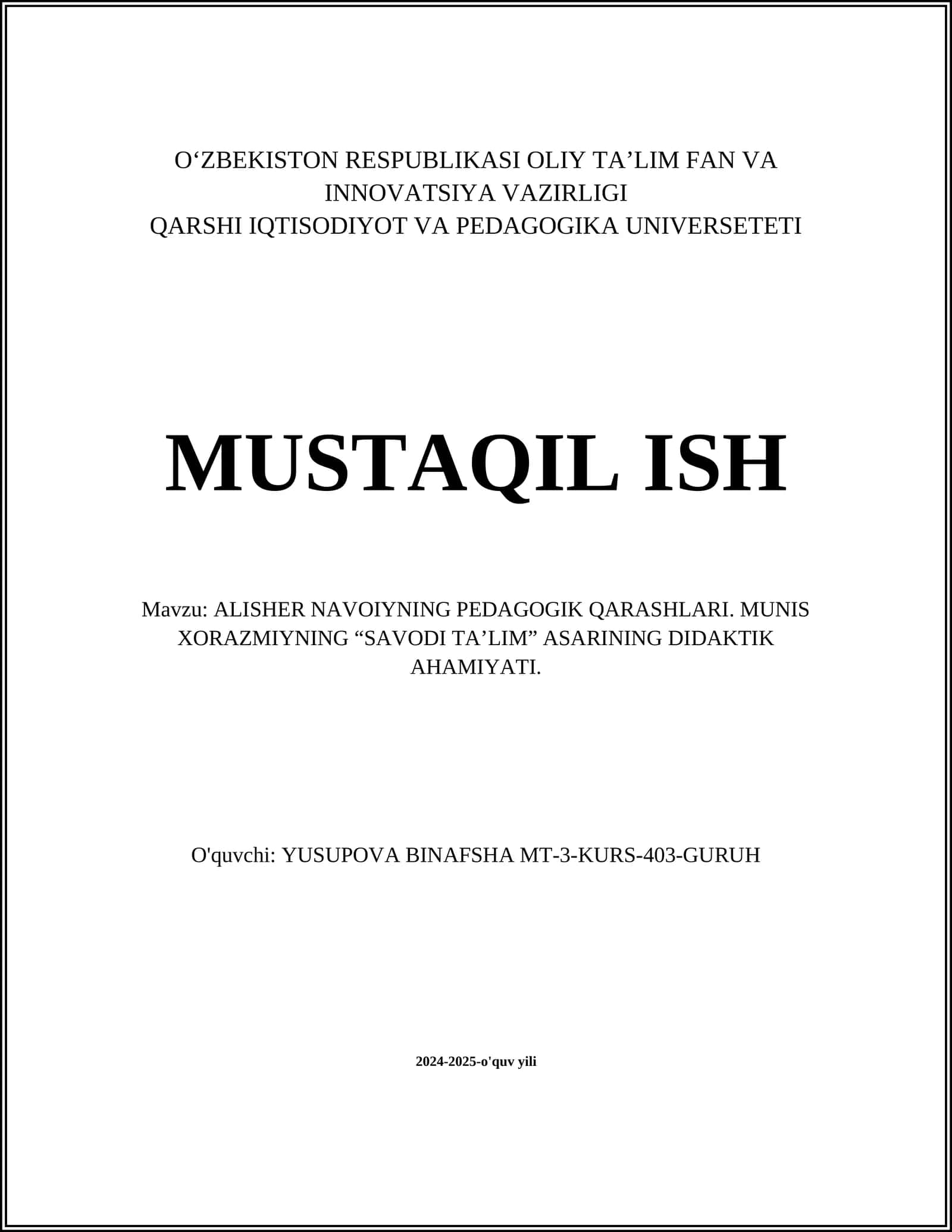 ALISHER NAVOIYNING PEDAGOGIK QARASHLARI 1
