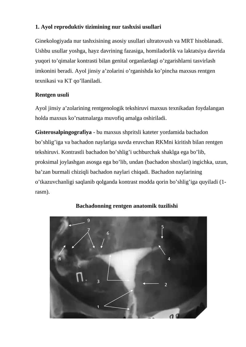 Ayol reproduktiv tizimining nur tashxisi usullari 1