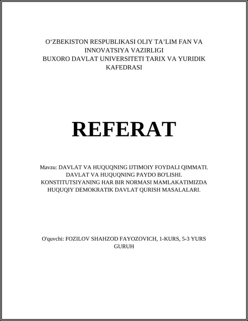 DAVLAT VA HUQUQNING IJTIMOIY FOYDALI QIMMATI 1