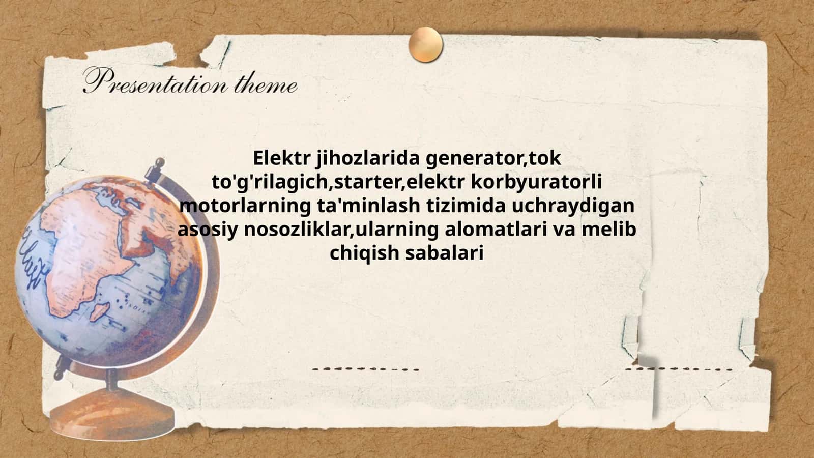 Elektr jihozlarida generator,tok to'g'rilagich,starter,elektr korbyuratorli motorlarning ta'minlash tizimida uchraydigan asosiy nosozliklar,ularning alomatlari va melib chiqish sabalari 1