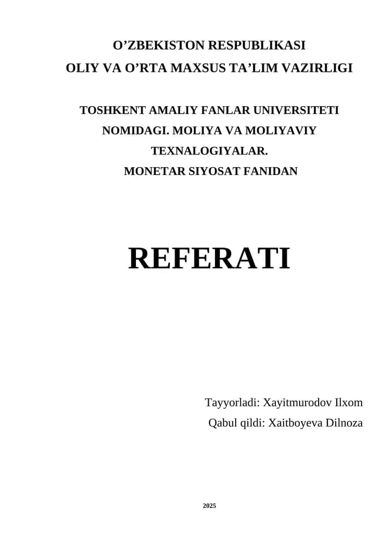 Monetar Siyosat Referati 1