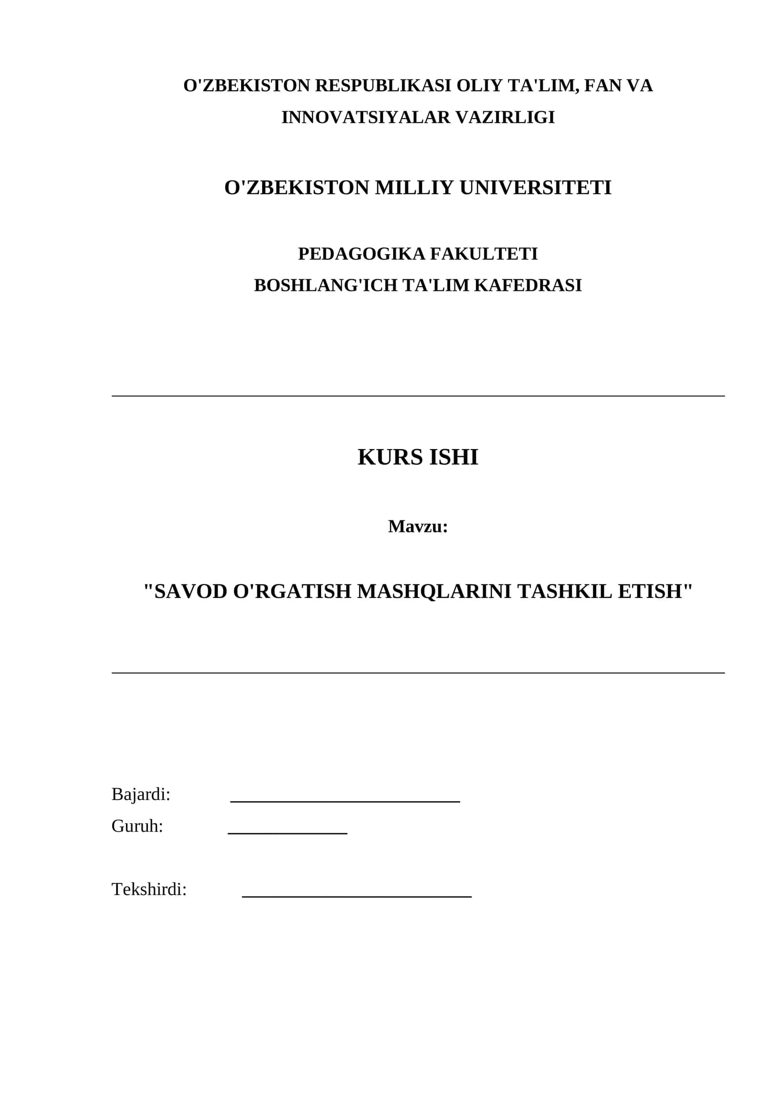 "SAVOD O'RGATISH MASHQLARINI TASHKIL ETISH" 1