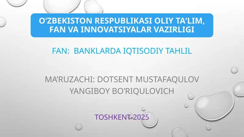 BANKLARDA IQTISODIY TAHLIL 1