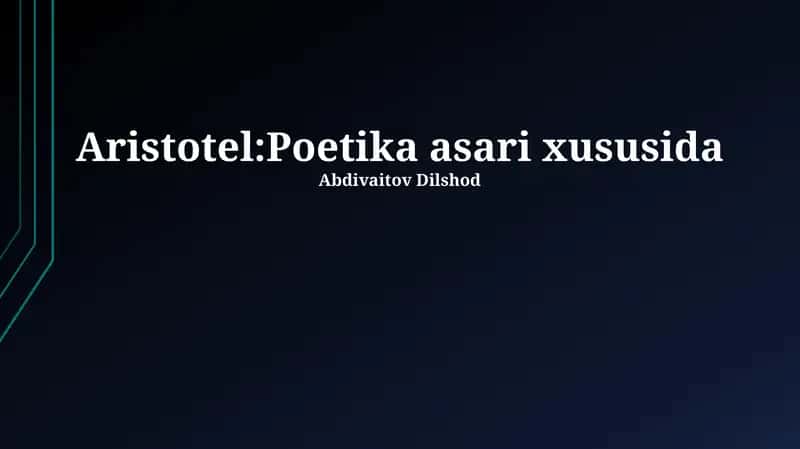 Aristotel: Poetika asari xususida 1
