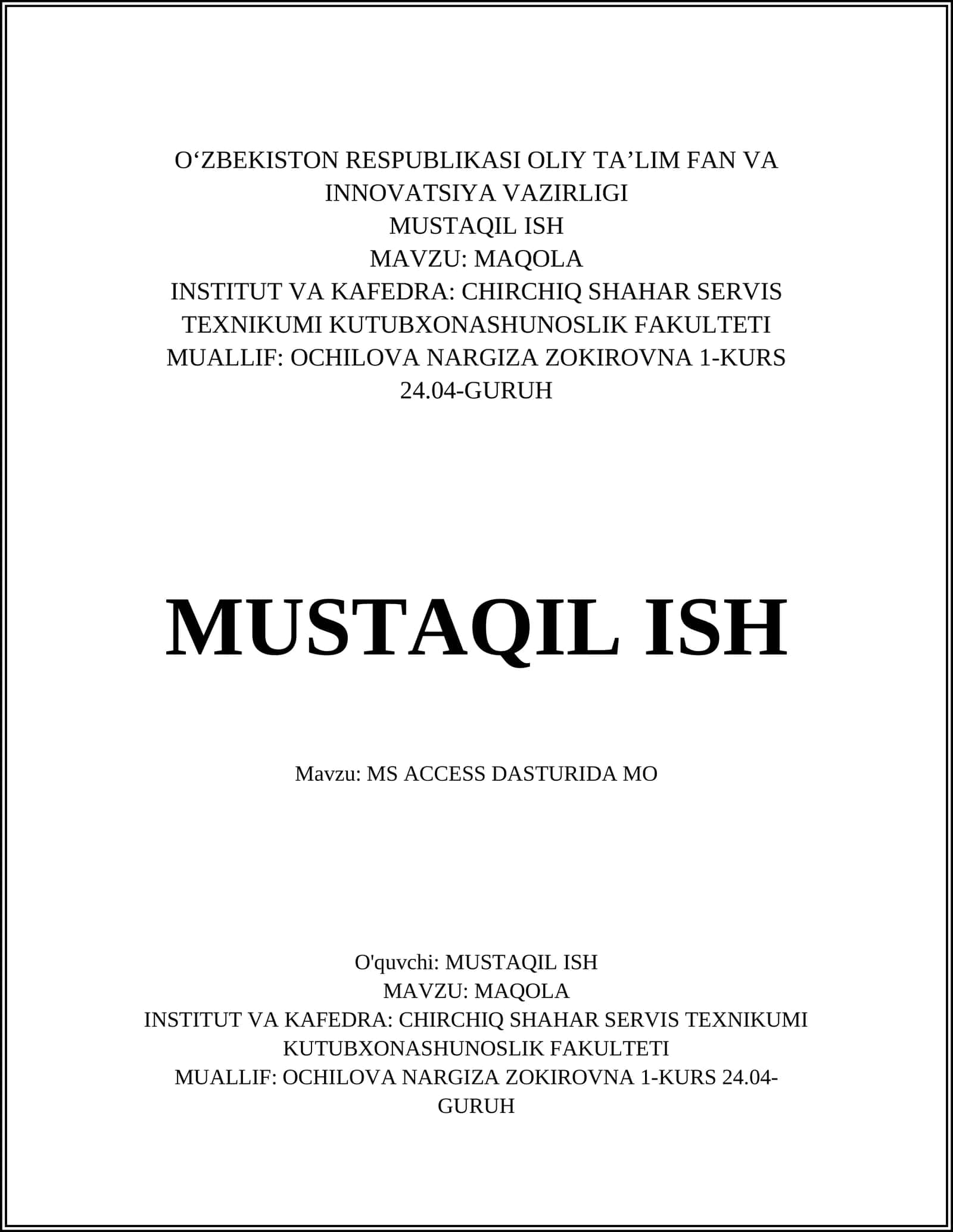 MS ACCESS DASTURIDA MO 1