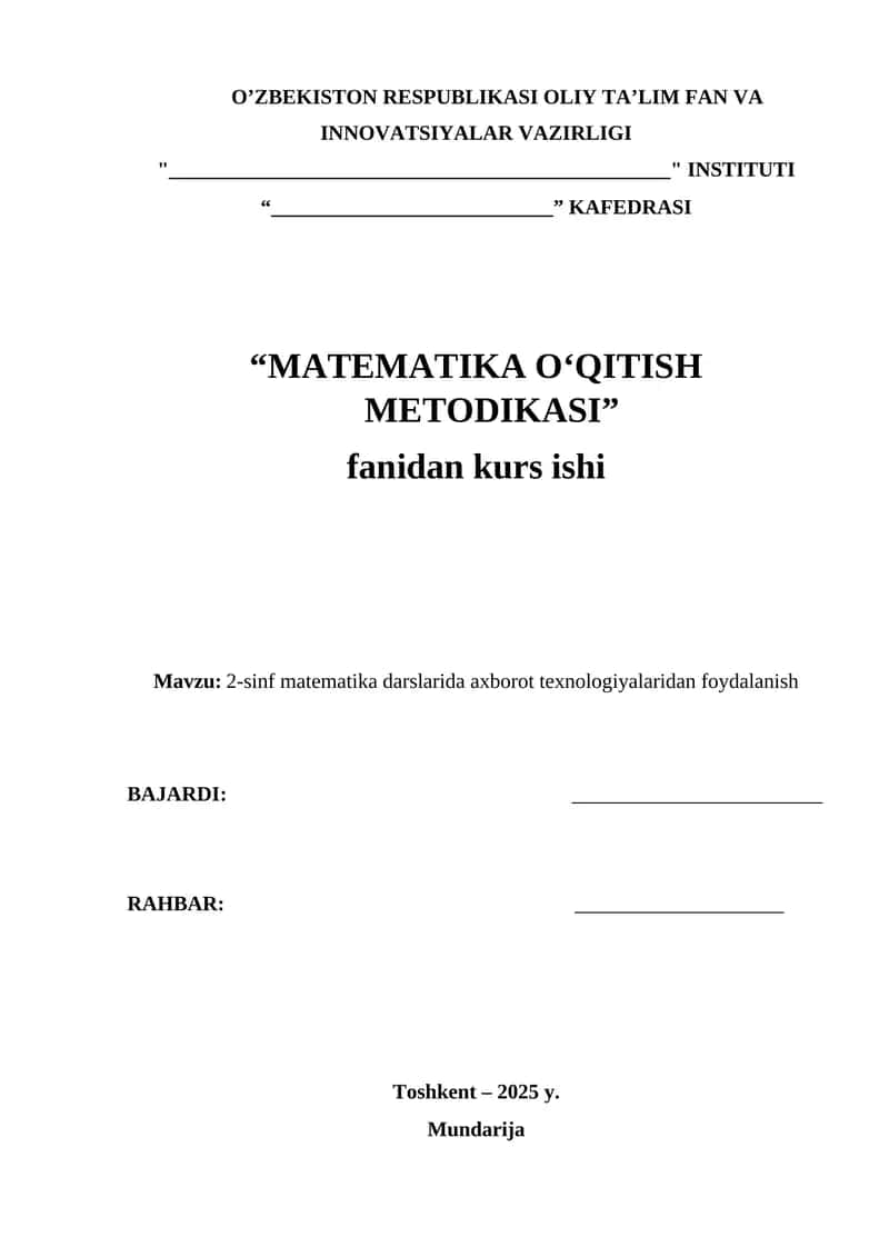 Matematika O‘qitish Metodikasi 1