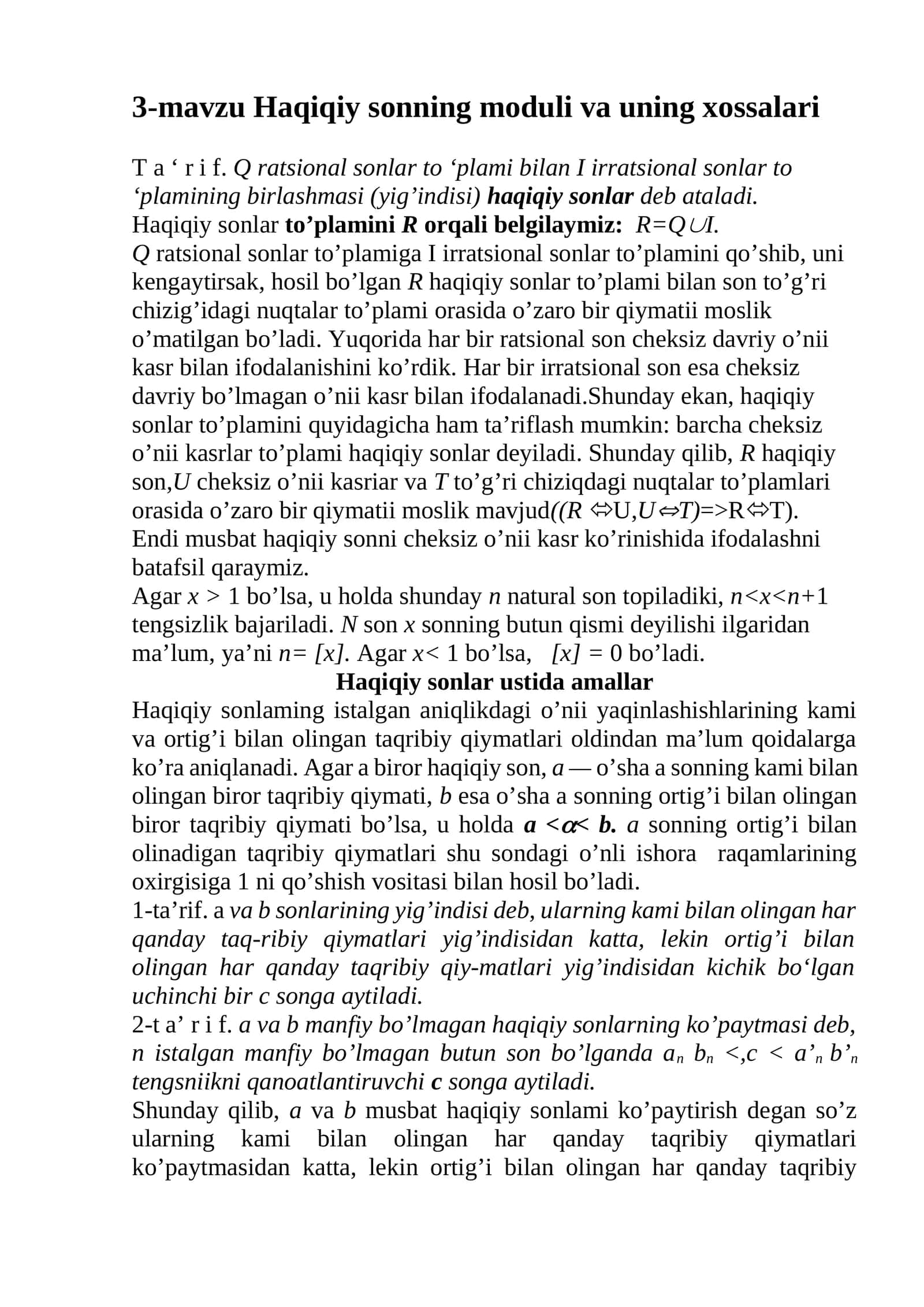 Haqiqiy sonning moduli va uning xossalari 1