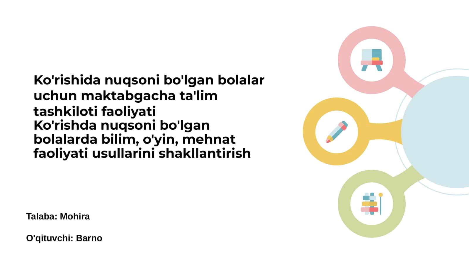 Ko'rishdagi nuqsoni bo'lgan bolalar uchun maktabgacha ta'lim asoslari 1
