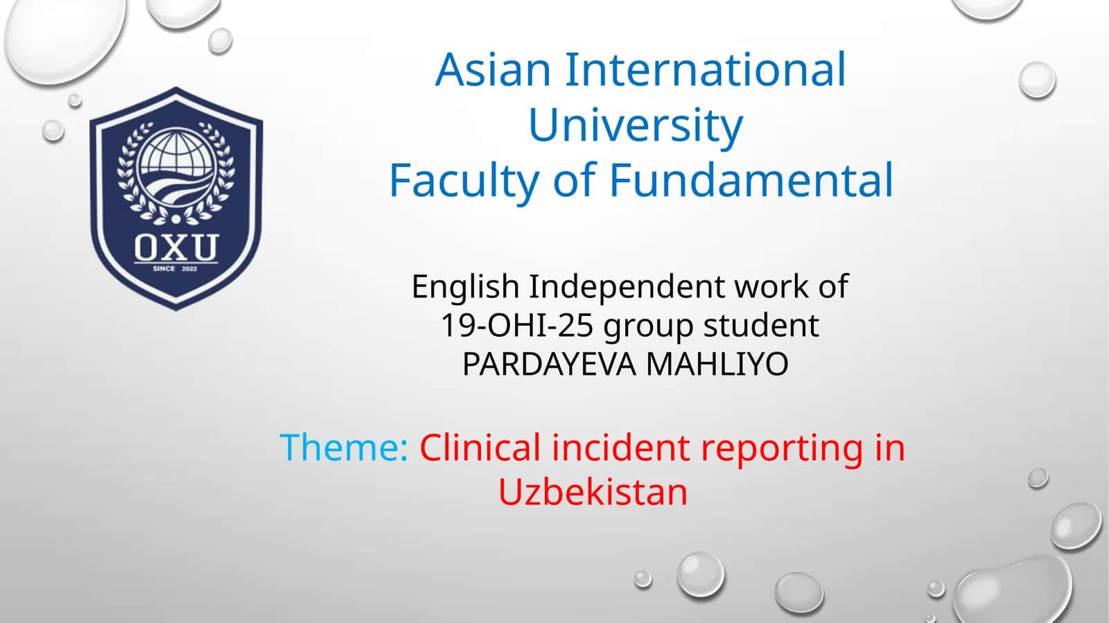 Clinical incident reporting in Uzbekistan 1