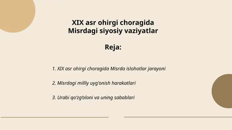 XIX asr ohirgi choragida Misrdagi siyosiy vaziyatlar 1