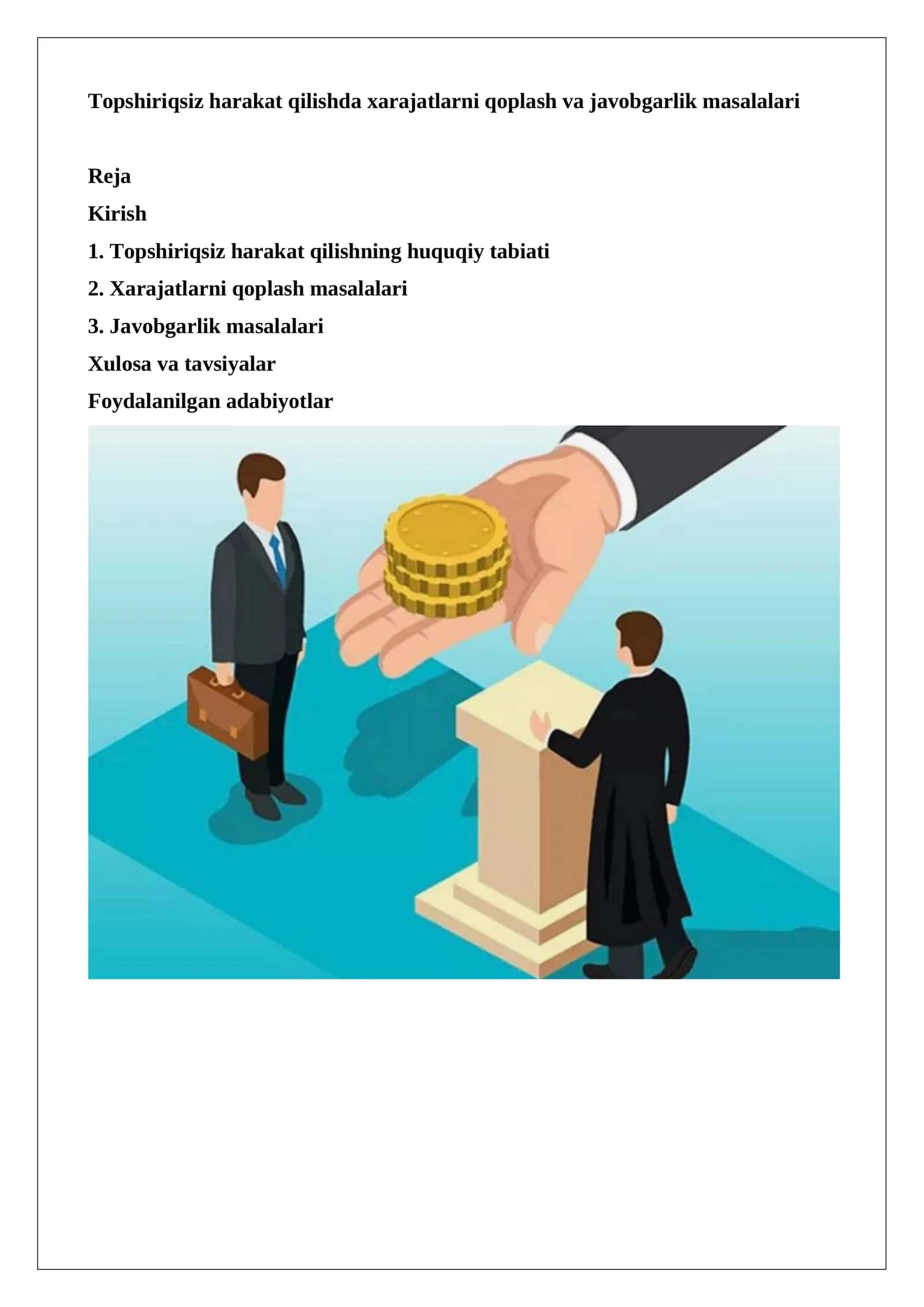 Topshiriqsiz harakat qilishda xarajatlarni qoplash va javobgarlik masalalari 1