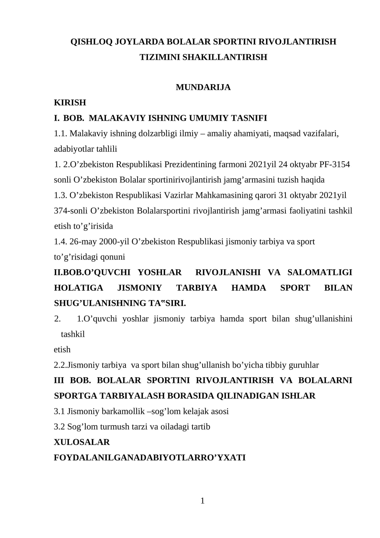 QISHLOQ JOYLARDA BOLALAR SPORTINI RIVOJLANTIRISH TIZIMINI SHAKILLANTIRISH 1