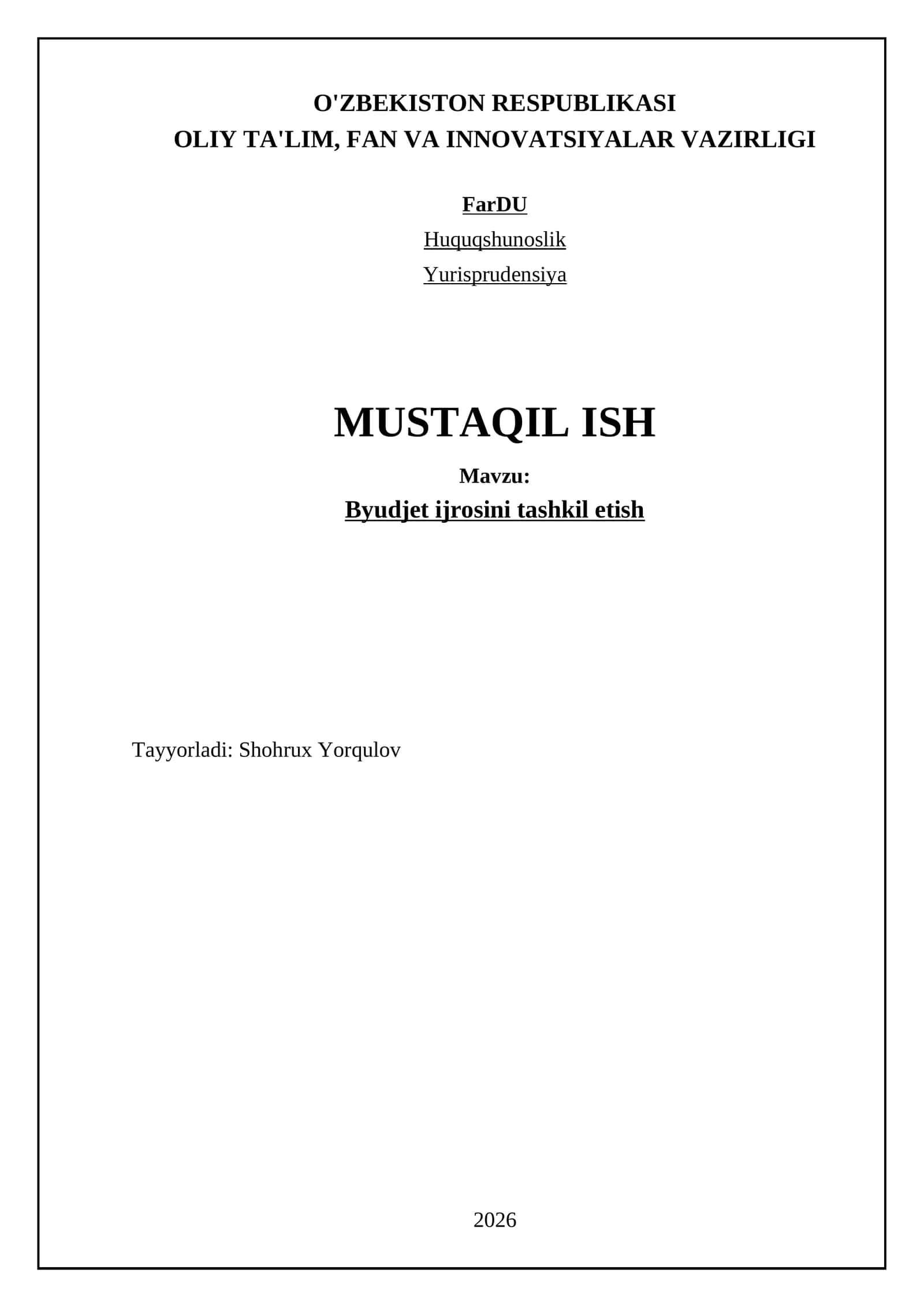 Byudjet ijrosining huquqiy-me'yoriy asoslari 1