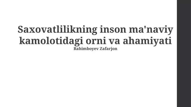 Saxovatlilikning inson ma'naviy kamolotidagi orni va ahamiyati 1