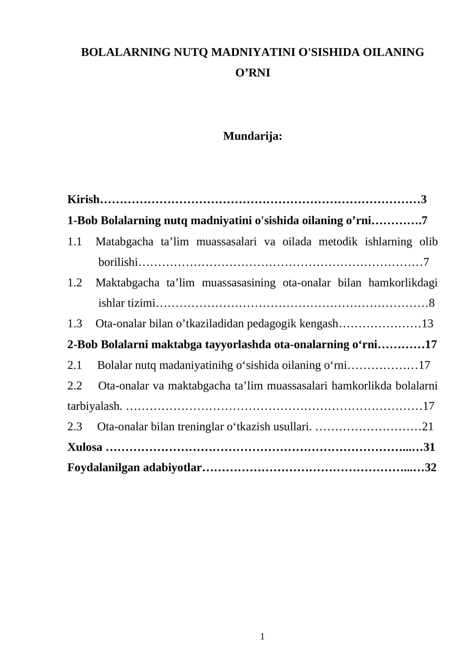 BOLALARNING NUTQ MADNIYATINI O'SISHIDA OILANING O’RNI 1