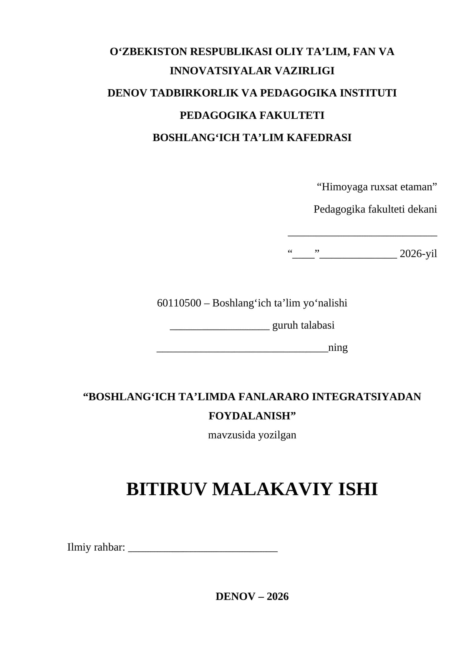 BOSHLANG‘ICH TA’LIMDA FANLARARO INTEGRATSIYADAN FOYDALANISH 1