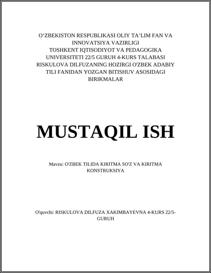 O'ZBEK TILIDA KIRITMA SO'Z VA KIRITMA KONSTRUKSIYA 1