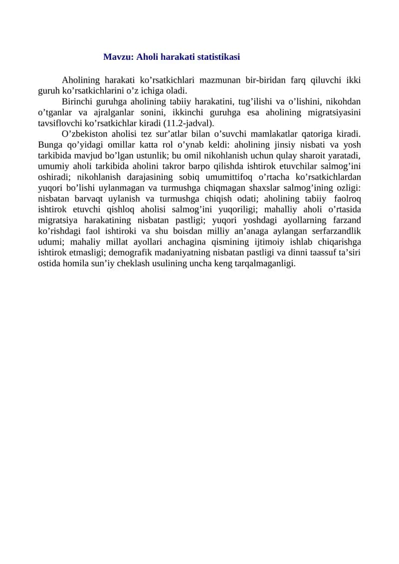 Aholi harakati statistikasi 1
