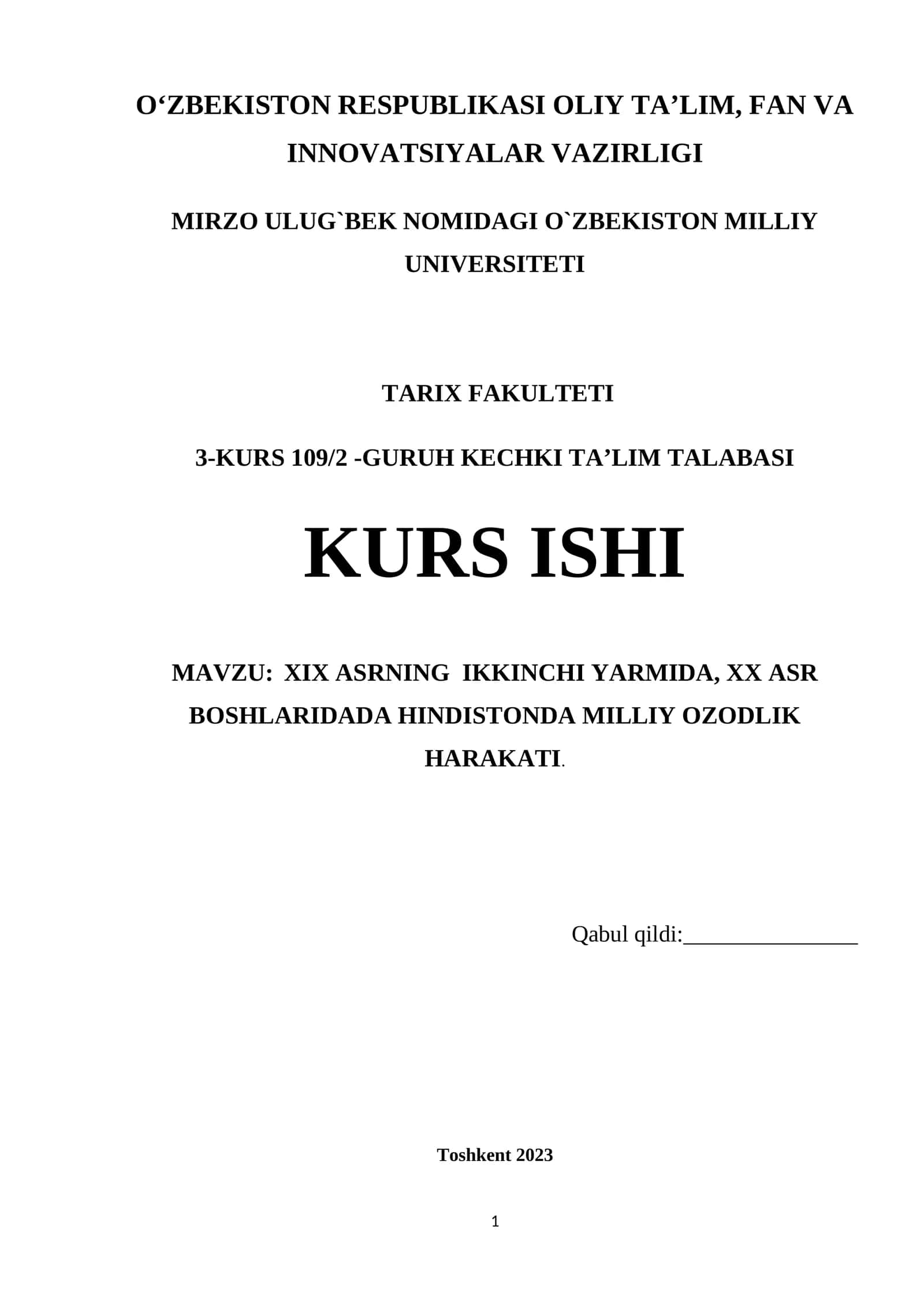 XIX ASRNING IKKINCHI YARMIDA, XX ASR BOSHLARIDADA HINDISTONDA MILLIY OZODLIK HARAKATI 1