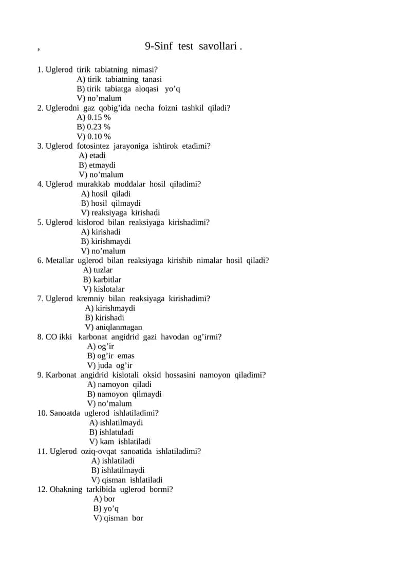9-Sinf test savollari 1