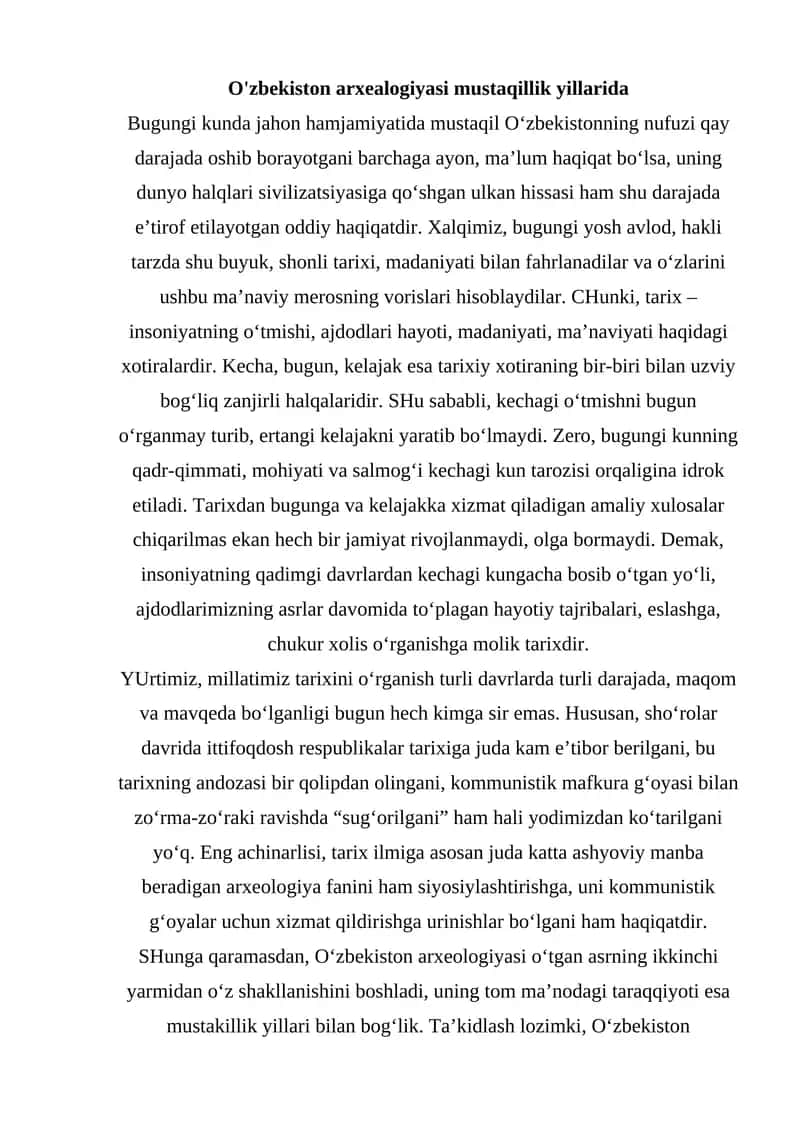 O'zbekiston arxealogiyasi mustaqillik yillarida 1