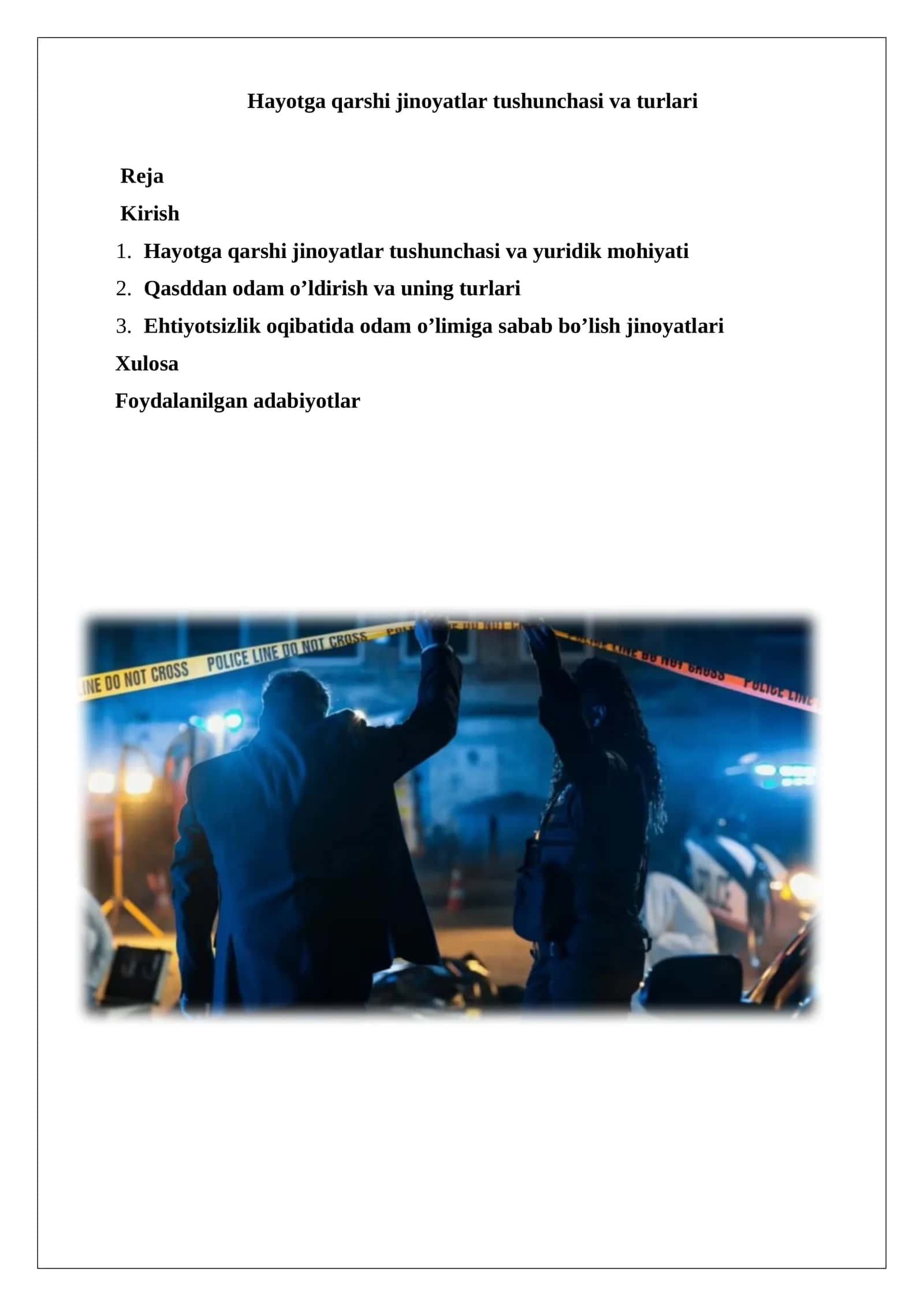 Hayotga qarshi jinoyatlar tushunchasi va turlari 1