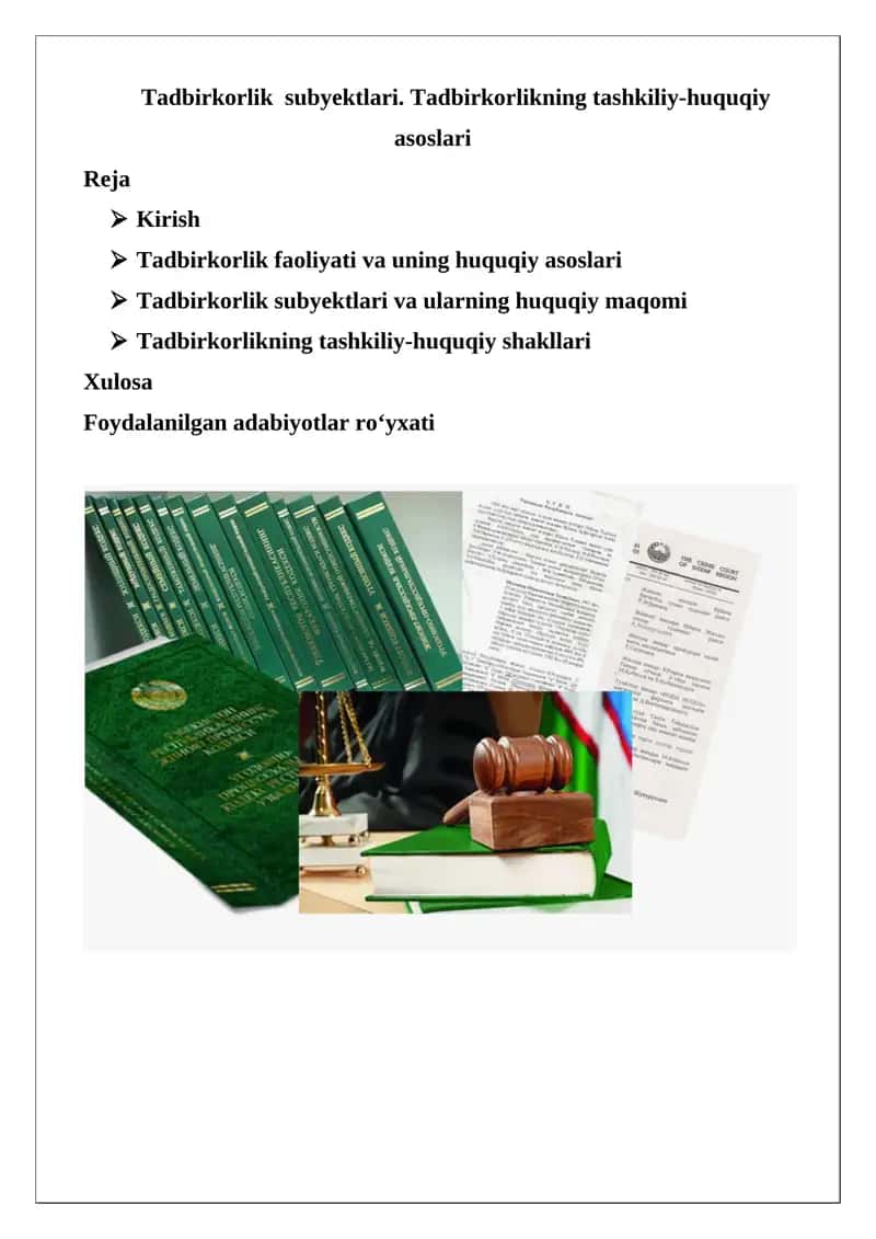 Tadbirkorlikning tashkiliy-huquqiy asoslari 1