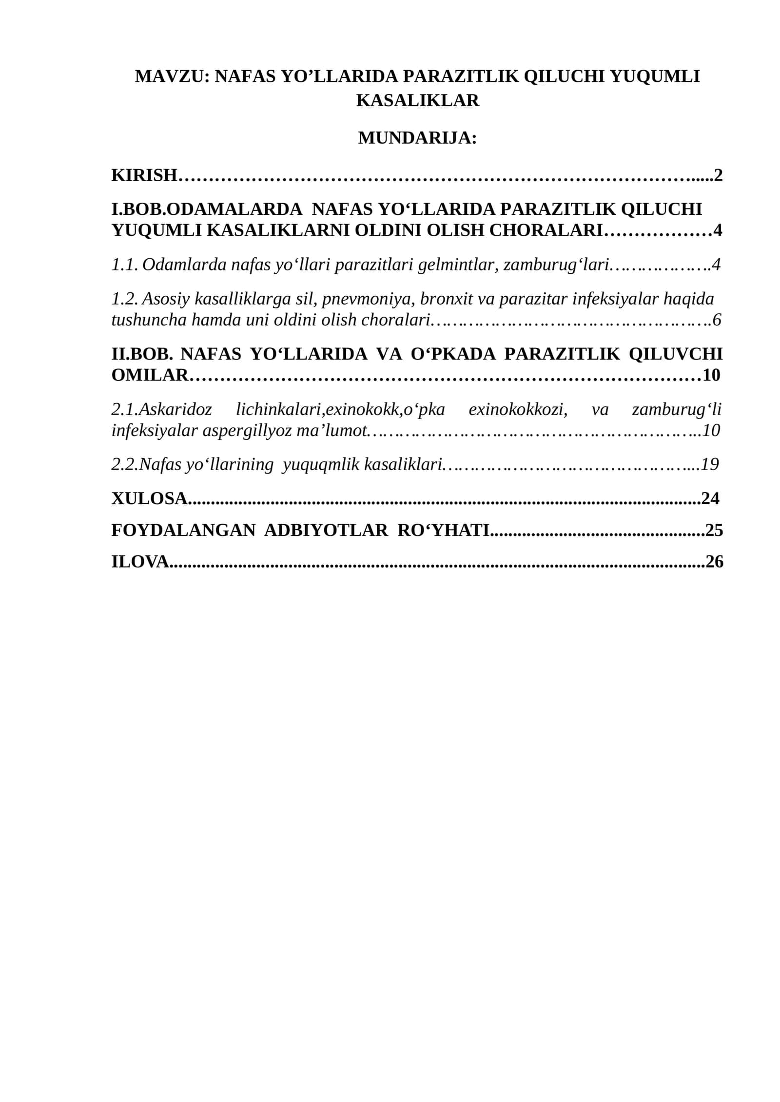 NAFAS YO’LLARIDA PARAZITLIK QILUCHI YUQUMLI KASALIKLAR 1