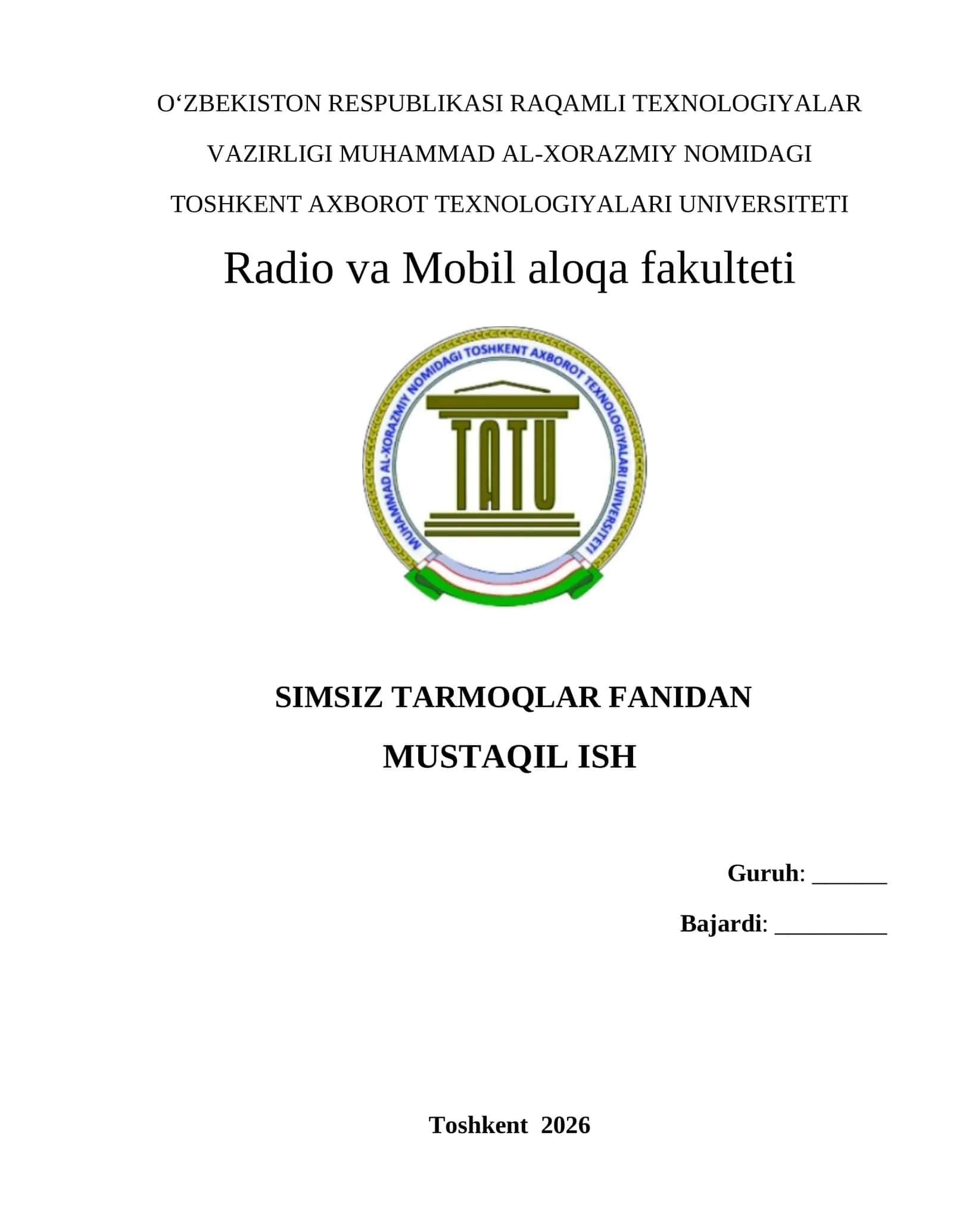 Simsiz aloqa tarmoqlariga kirish 1