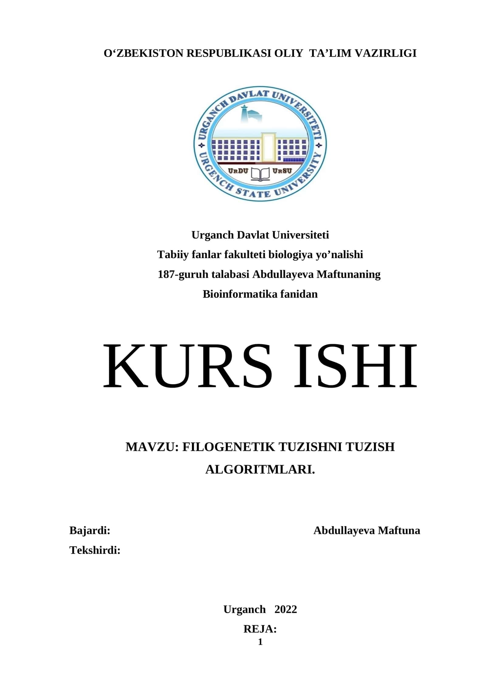 FILOGENETIK TUZISHNI TUZISH ALGORITMLARI 1