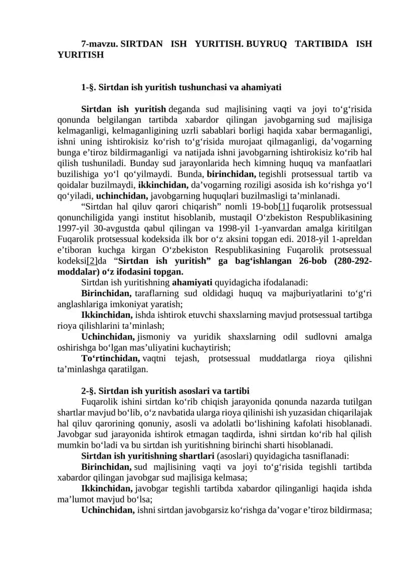 Sirtdan ish yuritish 1