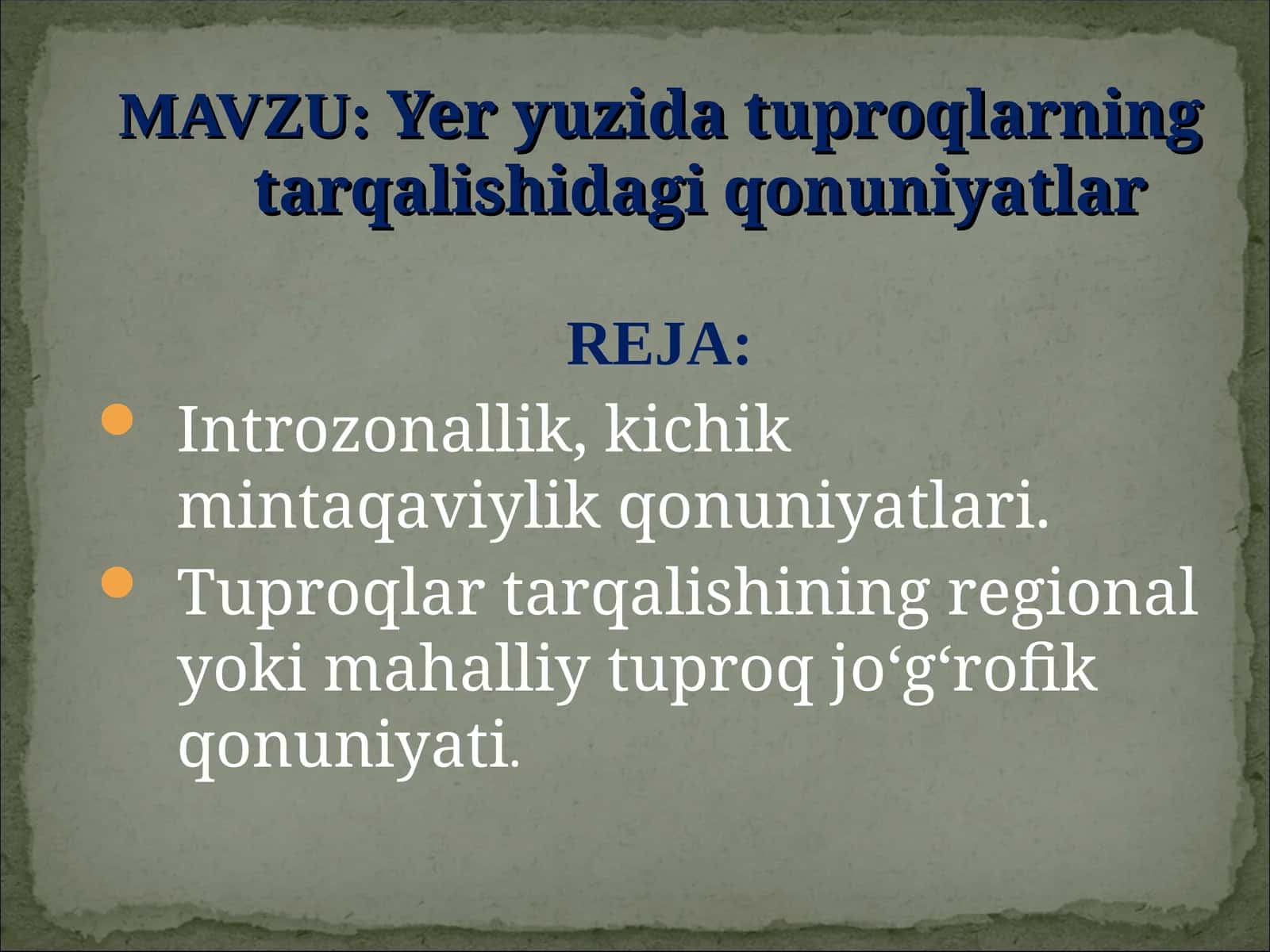 Yer yuzida tuprоqlarning tarqalishidagi qоnuniyatlar 1