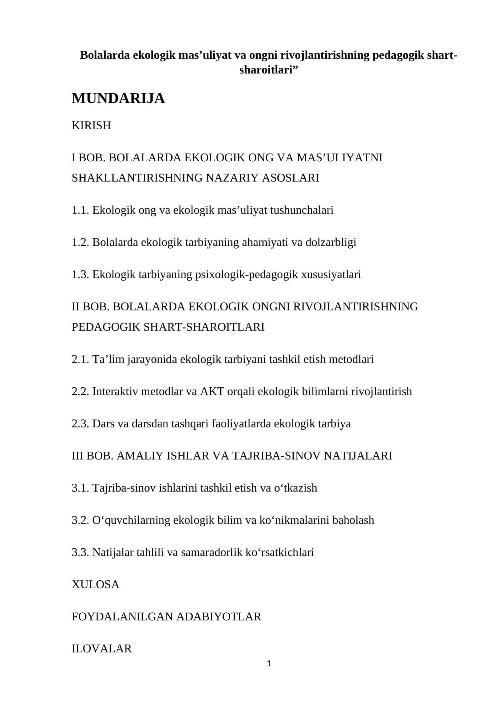 Bolalarda ekologik mas’uliyat va ongni rivojlantirishning pedagogik shart-sharoitlari 1