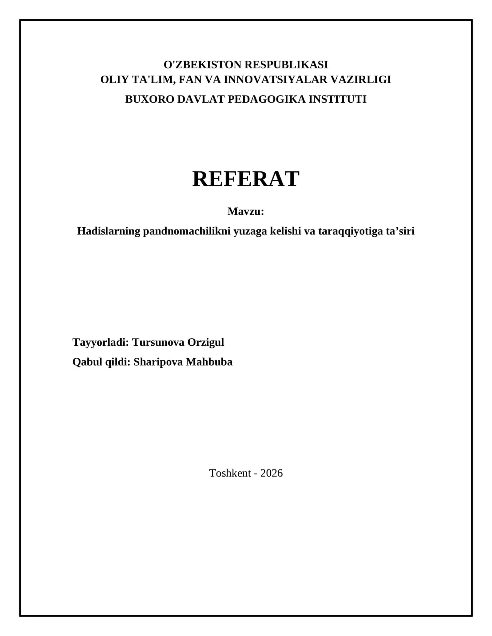 Hadislarning pandnomachilikni yuzaga kelishi va taraqqiyotiga ta’siri 1