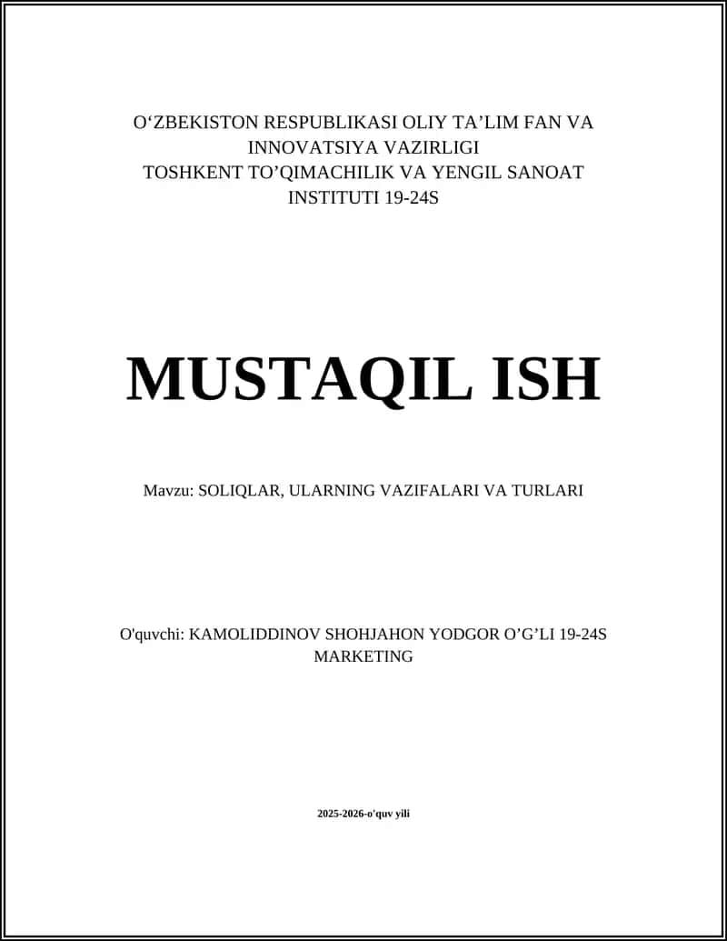 SOLIQLAR, ULARNING VAZIFALARI VA TURLARI 1