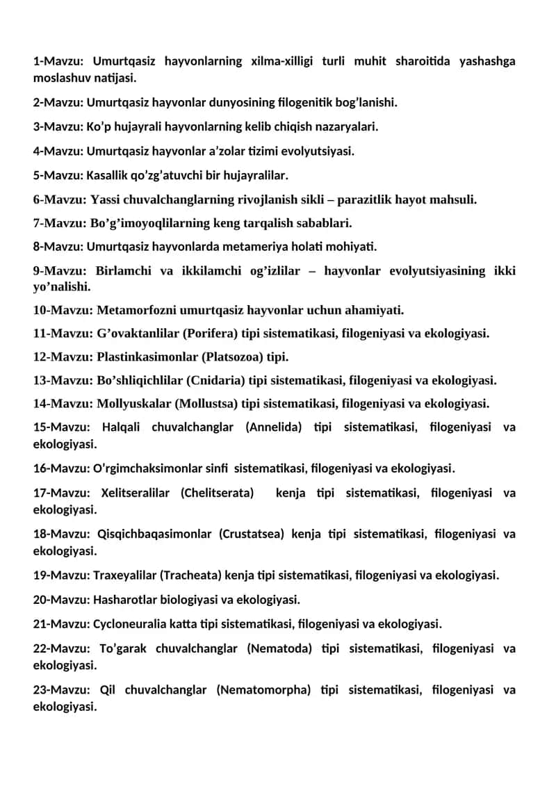 Umurtqasiz hayvonlar evolyutsiyasi 1