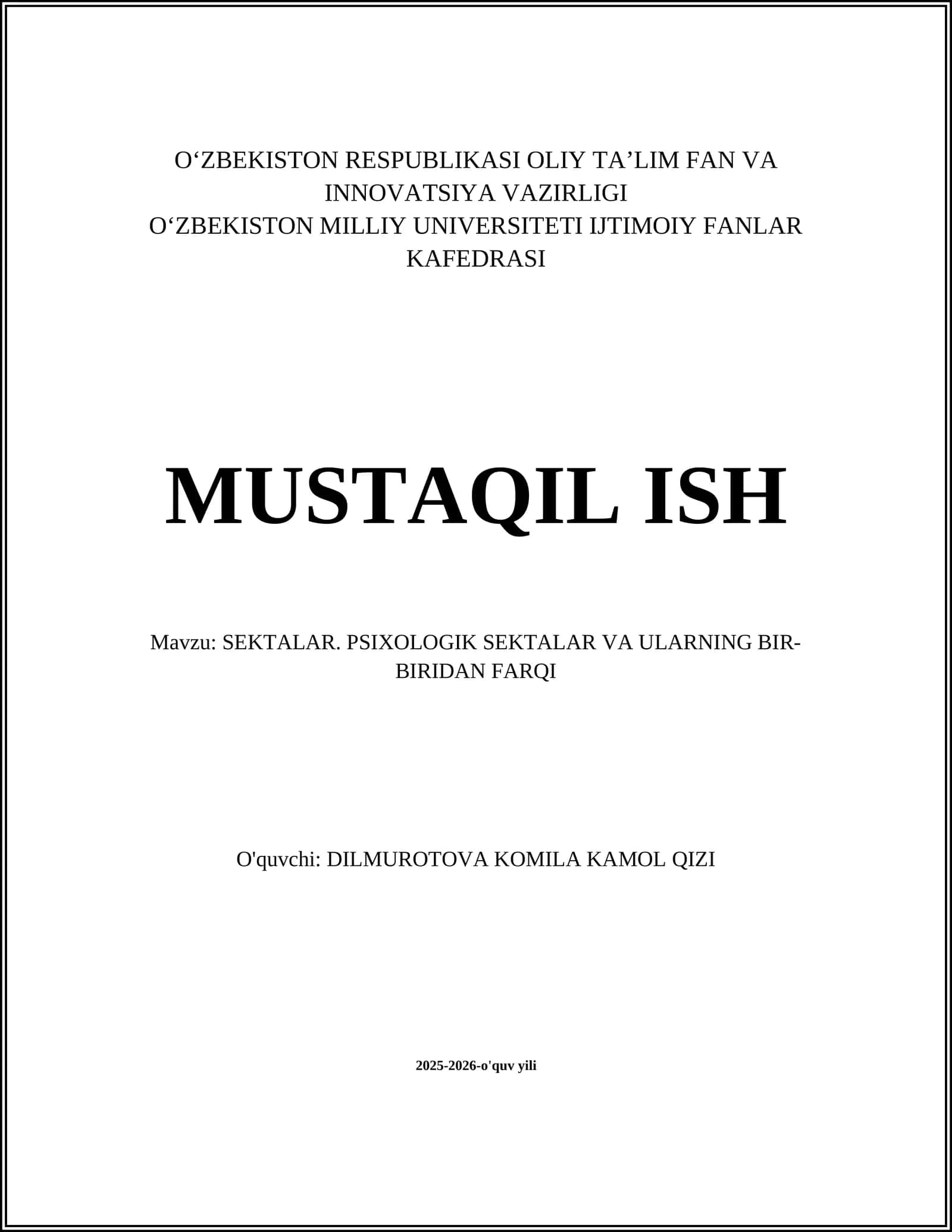 SEKTALAR. PSIXOLOGIK SEKTALAR VA ULARNING BIR-BIRIDAN FARQI 1