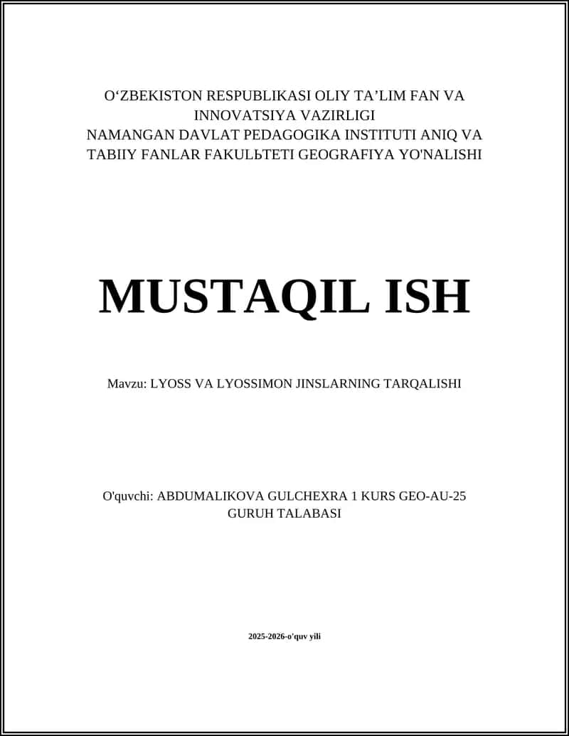LYOSS VA LYOSSIMON JINSLARNING TARQALISHI 1