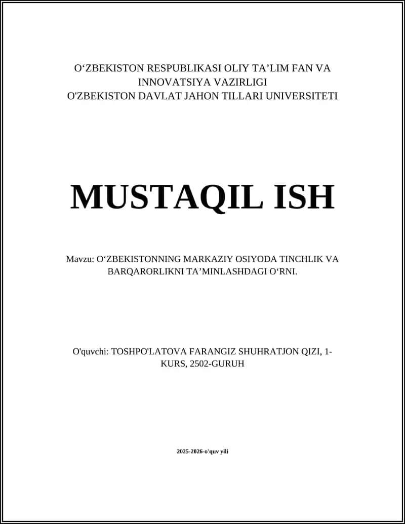 Oʻzbekistonning Markaziy Osiyoda Tinchlik va Barqarorlikni Taʼminlashdag 1