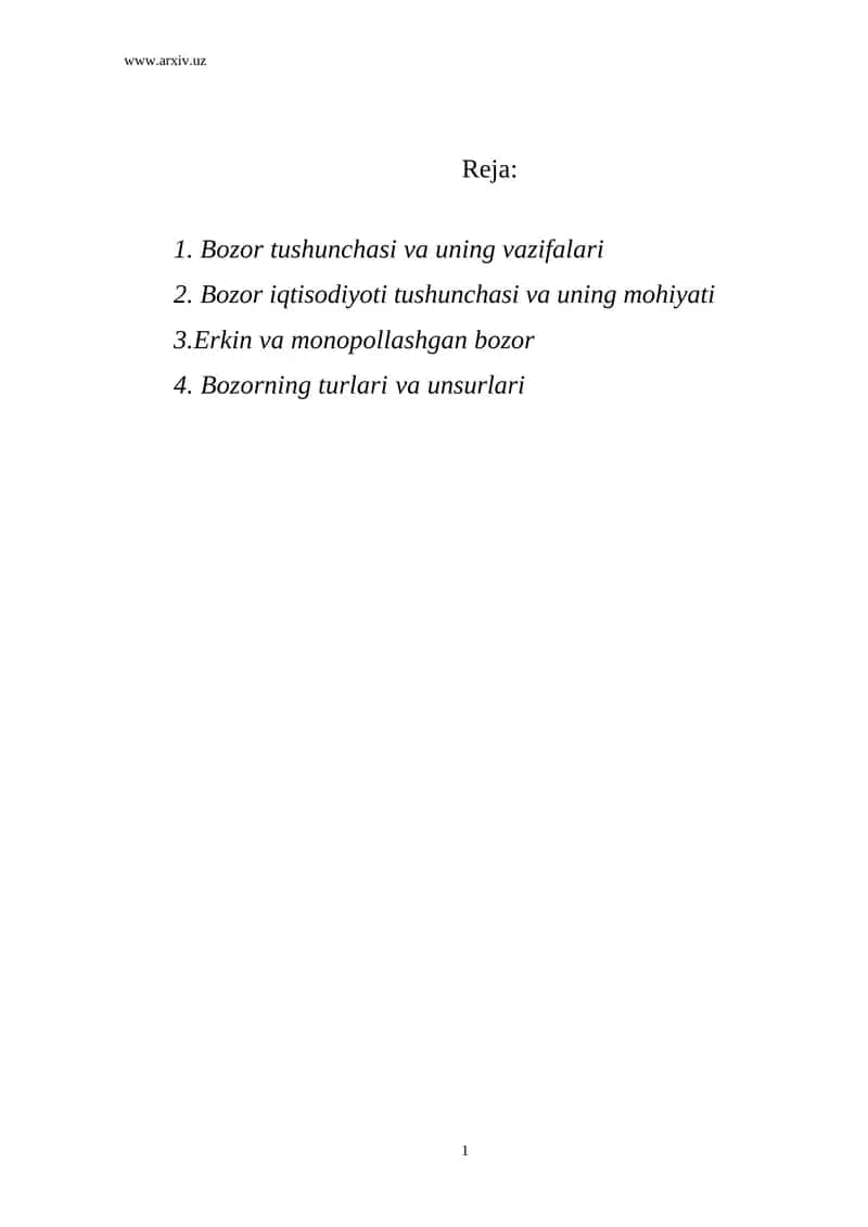 Bozor tushunchasi va uning vazifalari 1