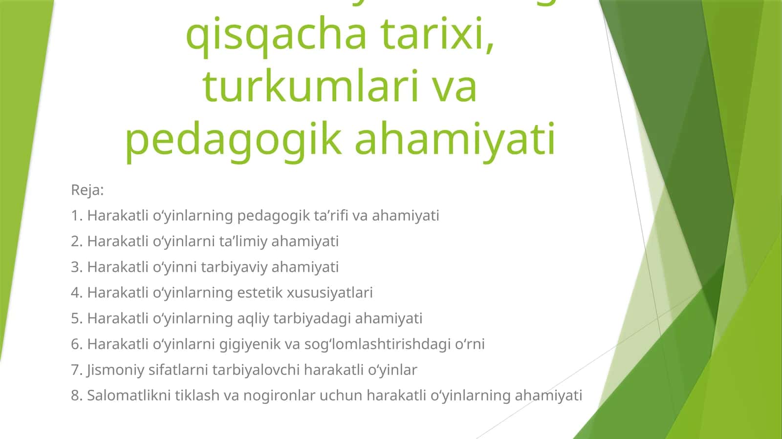 Harakatli o‘yinlarning qisqacha tarixi, turkumlari va pedagogik ahamiyati 1