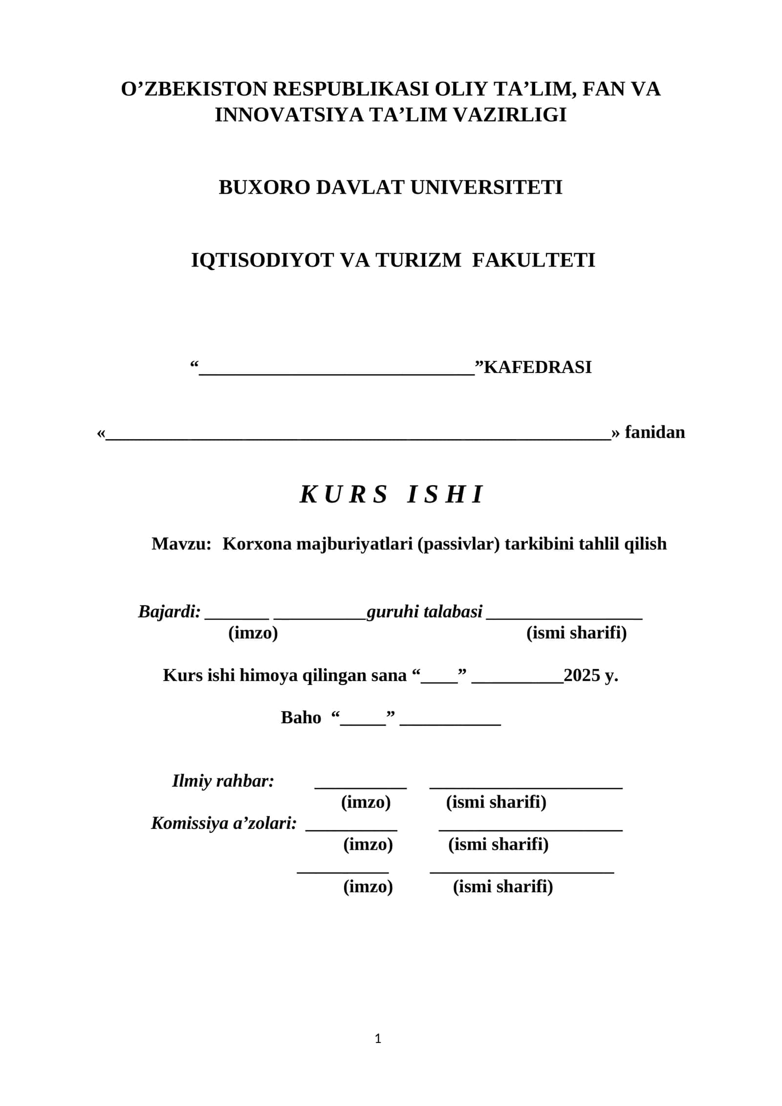Korxona majburiyatlari (passivlar) tarkibini tahlil qilish 1
